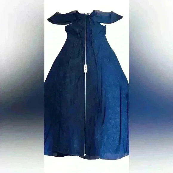 H Halston Navy Blue  Metallic Thread Long Evening Gown Dress Size 14 - Picture 8 of 9